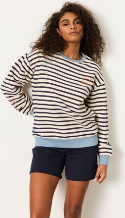 Fat Face FatFace Georgia Navy Embroidered Textured Stripe Crew