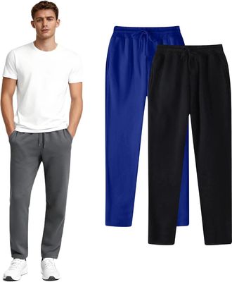 Generic Pack of 2 Mens Joggers Mens Jogging Sweatpants with Drawstring Solid Tracksuits Bottoms Straight Wide Leg Casual Trousers for Mens UK Gym Sports Activ