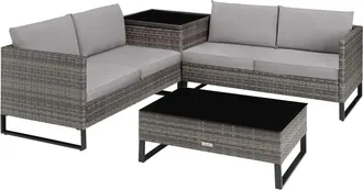 TecTake Conjunto de rat&aacute;n para 4 personas, acolchado 9 cm, gris jaspeado/gris