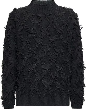 John Richmond Zwarte herentrui met franje details - Heren - Coltruien - Zwart - XL - Wol - Truien & Vesten