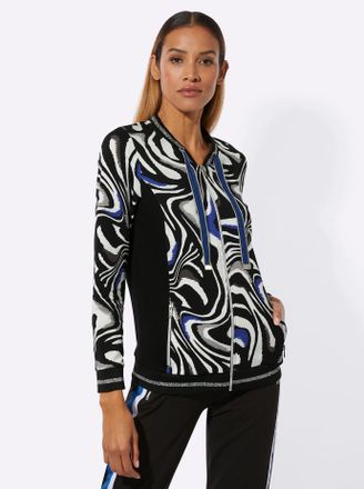 Feel Good Langjacke FEEL GOOD, Damen, Gr. 36/38, schwarz, royalblau, bedruckt, 95% Baumwolle, 5% Elasthan, bedruckt, gemustert, mehrfarbig, Jacken Langjacke