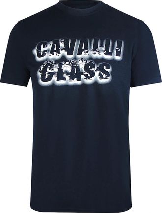 Roberto Cavalli Mens Cavalli Class Smoke Bold Logo Navy Blue T-Shirt - Black - Size: 42