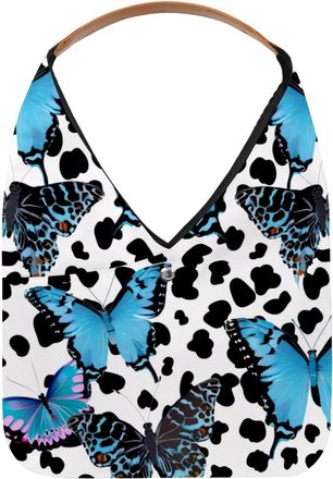 Generic Blue Butterfies Leopard Pattern Reusable Lightweight Grocery Bags - Foldable Into Compact Pouch, Washable & Sturdy, Multipurpose for Shopping and Trav