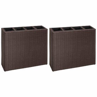 vidaXL Vidaxl - Jardinera Alta Con 4 Macetas 2 Uds Rat&aacute;n Sint&eacute;tico Marr&oacute;n