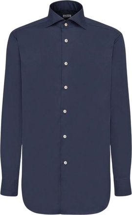 Kiton Blauw katoenen overhemd met parelmoeren knopen - Heren - Zakelijke Overhemden - Blauw - 4XL - Katoen - Overhemden