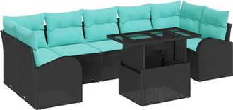 vidaXL Conjunto De Sof&aacute; De Jard&iacute;n 8 Uds. Negro Rattan De Poli&eacute;ster Vidaxl