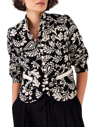 Mint Velvet Jacquard Floral Cropped Jacket in Black at Nordstrom, Size X-Small