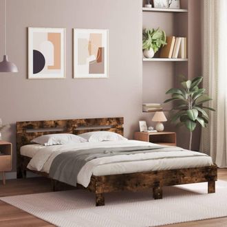 vidaXL Vidaxl - Cama Con Cabecero Madera De Ingenier&iacute;a Roble Ahumado 140x200 Cm