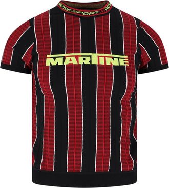 Martine Rose Red Ribbed Striped Cotton T-Shirt