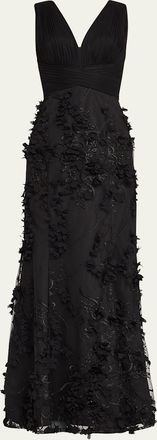 Aidan Mattox Embroidered Floral Applique Gown