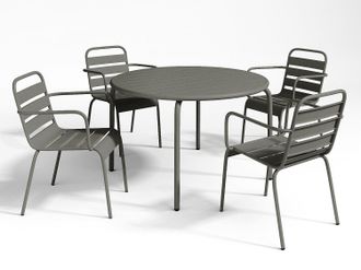 Vente-Unique Sala da pranzo da giardino in Metallo Antracite MIRMANDE: un tavolo D.110cm e 4 poltrone impilabili