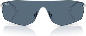 Ray-Ban 141mm Irregular Shield Sunglasses in Silver /Dark Blue at Nordstrom