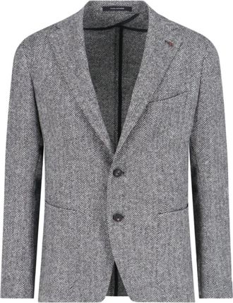 Tagliatore Grijze Herringbone Blazer Jas - Heren - Blazers - Grijs - XL - Wol - Jassen