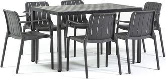 Siediti Fuori e Dentro Set mesa rectangular 130x80cm y 6 sillas de resina gris