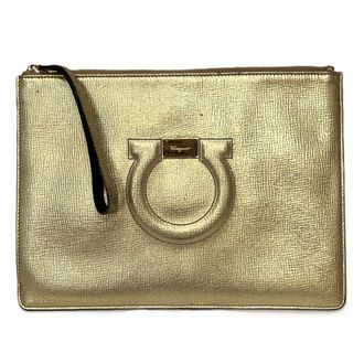 Ferragamo Gancini Gold Leather Clutch Bag (Pre-Owned)