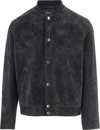 Yves Salomon Navy Blue Suede Leather Jacket