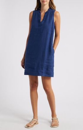 Tommy Bahama Two Palms Double Ruffle Linen Dress in Island Navy at Nordstrom, Size X-Large