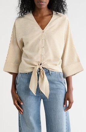 Chenault Tie Front Seersucker Top in Taupe/Ivory at Nordstrom Rack, Size Medium