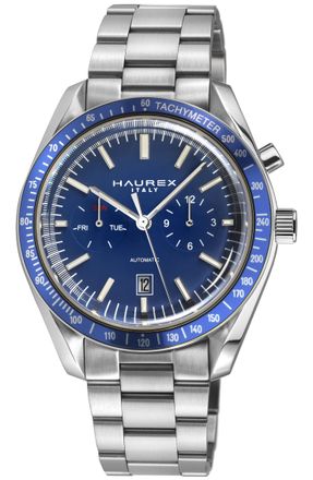 Haurex Mens Missione 316L Stainless Steel Case, Blue Bezel, Dial, Bracelet Watch - Silver - One Size