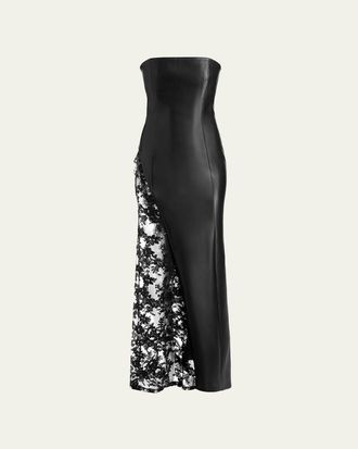 Alice & Olivia Retha Strapless Vegan Leather Lace Maxi Dress