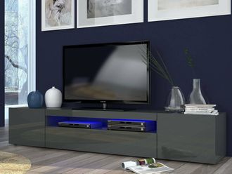 Dmora Dmora - Mueble De Televisi&oacute;n Dfirman, Aparador Bajo Para Sal&oacute;n Con 3 Puertas, Base Soporte Tv, 100% Made In Italy, Cm 200x40h37, Antracita Brillo