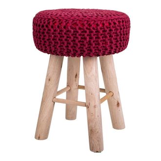 Wanderlust Deco Taburete De Madera Y Algod&oacute;n Trenzado 32x32x44
