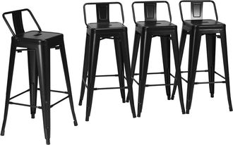 Costway Costway Taburete De Bar Apilable, Juego De 4 Sillas Vintage De Metal, Silla De Comedor Con Respaldo, Silla De Caf&eacute; Con Barra De Pie Para Cocina Comedo