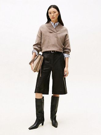 Tommy Hilfiger Leather Mid Rise Wide Leg Culottes