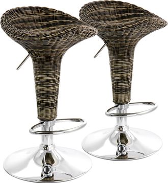 Elama 2 Piece Adjustable Saddle Seat Wicker Bar Sool in Brown with Chrome Base