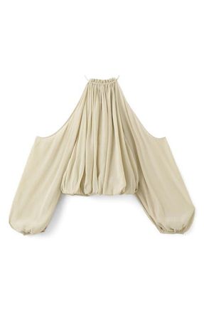 Mango Cold Shoulder Bubble Hem Top in Green at Nordstrom, Size 6