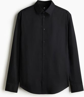 H&M Slim Fit Stretch Shirt in Black at Nordstrom, Size Xx-Large