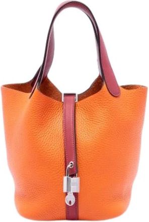 Herm&egrave;s Pre-owned Picotin Lock 18 - Dames - Vintage Tas - Oranje - ONE Size - Leer - Vintage