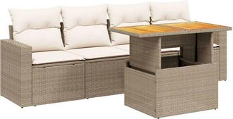 vidaXL Vidaxl - Juego De Sof&aacute;s Jard&iacute;n Con Cojines 5 Pzas Rat&aacute;n Sint&eacute;tico Beige