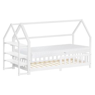 ML Design Ml-design Cama Infantil 90x200cm Blanco, Con Colch&oacute;n Al:16cm, Protecci&oacute;n Antica&iacute;da, Techo Y Somier, Listones De Madera De Maciza De Pino Lecho Montess