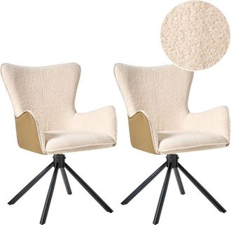 Beliani Beliani - Set of 2 Swivel Base Dining Chairs Rotating Boucle Light Beige Novi