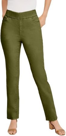 Jessica London Comfort Waist Stretch Denim Straight-Leg Jean in Moss Green at Nordstrom, Size 16