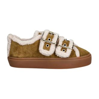 INUIKII Schoenen, Dames, Groen, 41 EU, Leer, Shearling Lage Klittenband Gesp