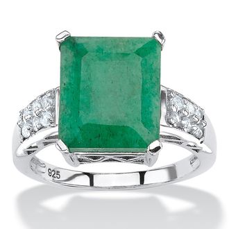 Palm Beach Jewelry 5.65 TCW Emerald-Cut Genuine Emerald & White Topaz Ring in.925 Sterling Silver
