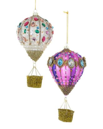 Cody Foster & Co. Set Of 2 Handmade Jeweled Hot Air Ballon Ornaments