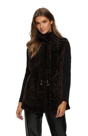 Gorski Genuine Shearling Hooded Vest Reversible To Taffeta in Brown/brown at Nordstrom, Size X-Small