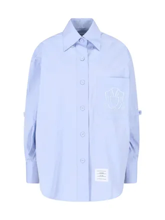 Thom Browne Blue Poplin Curved Hem Logo Shirt