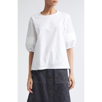 Moncler Flax Blend Crewneck T-Shirt in White at Nordstrom, Size X-Small