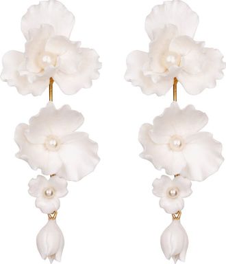 Jennifer Behr Mariam Floral & Faux Pearl Drop Earrings in Cream at Nordstrom