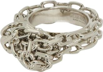Jil Sander Multilayer gegraveerde logo ring - unisex - Ringen - Grijs - M - Accessoires