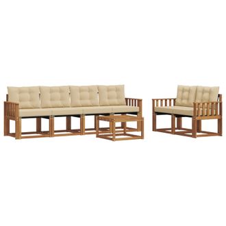 vidaXL Conjunto De Sof&aacute;s De Exterior Con Coj&iacute;n 7 Pcs Natural Y Beige Vidaxl