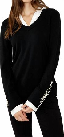 Frank Lyman Design Womens Pearl Trim Sweater In Black White