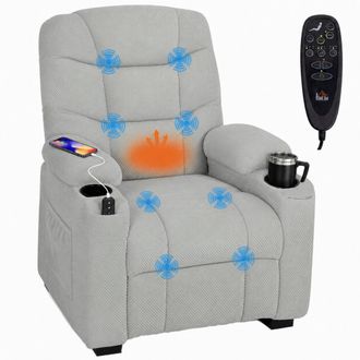 HOMCOM Homcom Sill&oacute;n Relax Reclinable El&eacute;ctrico Calor Lumbar Y Masaje Vibraci&oacute;n, Motor Silencioso, Funci&oacute;n Memoria, Asiento Ancho, Bolsillos, Portavasos, Usb