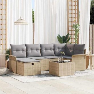 vidaXL Vidaxl - Conjunto De Sof&aacute; De Jard&iacute;n Con Coj&iacute;n 7 Pcs Beige Polirat&aacute;n