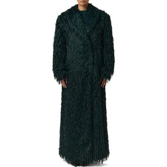 Naked Wardrobe Long Faux Feather Coat in Emerald at Nordstrom, Size X-Small