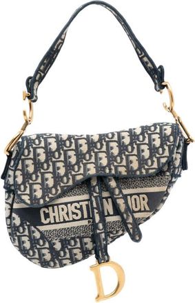Dior Pre-owned Dior Oblique Embroidered Canvas Saddle Bag Ladies 50-MA-0252